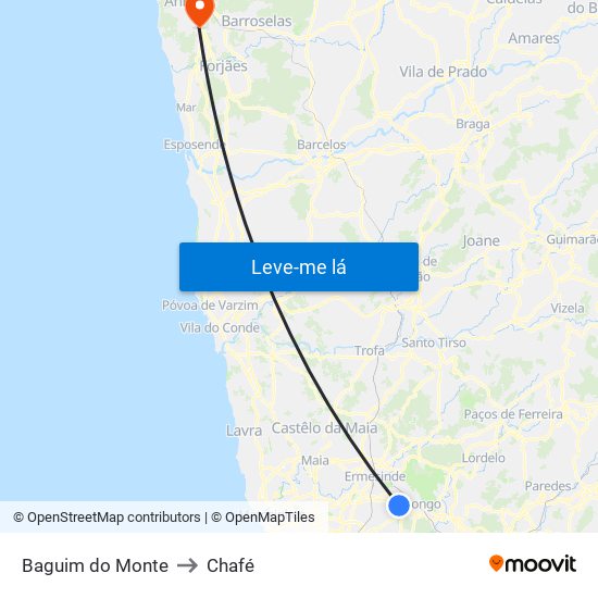 Baguim do Monte to Chafé map