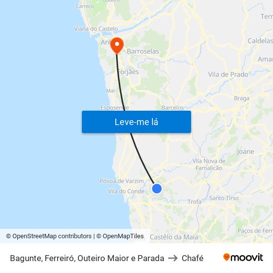 Bagunte, Ferreiró, Outeiro Maior e Parada to Chafé map