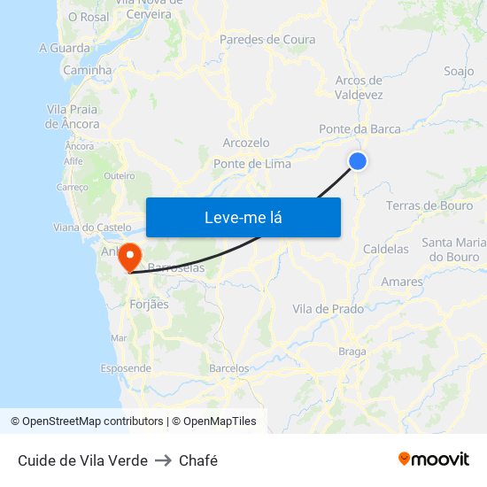 Cuide de Vila Verde to Chafé map