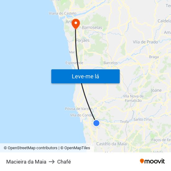 Macieira da Maia to Chafé map