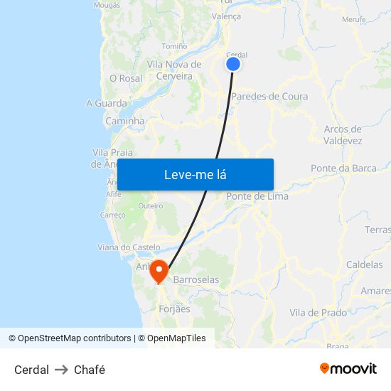 Cerdal to Chafé map
