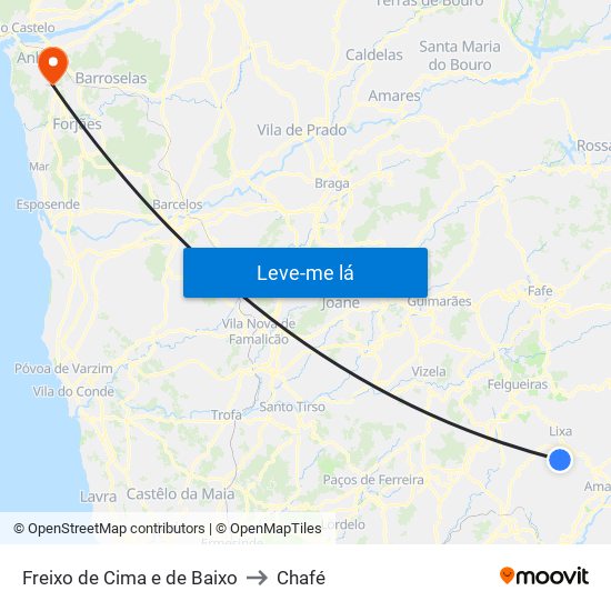 Freixo de Cima e de Baixo to Chafé map
