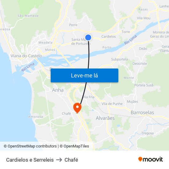 Cardielos e Serreleis to Chafé map