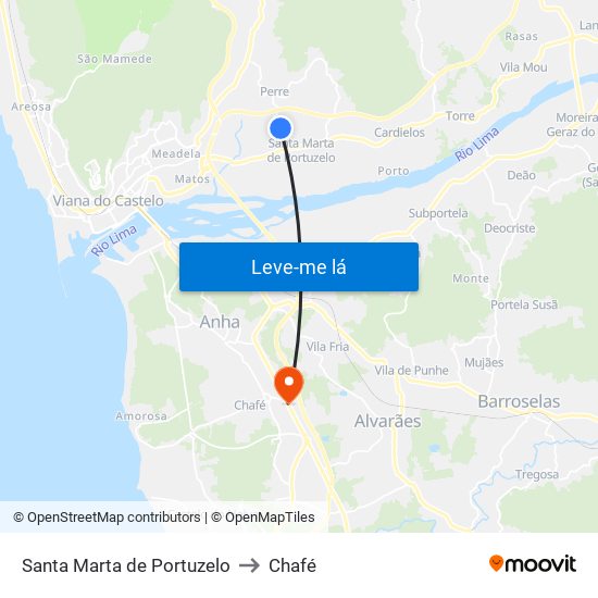 Santa Marta de Portuzelo to Chafé map