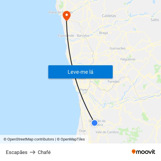 Escapães to Chafé map