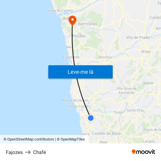 Fajozes to Chafé map