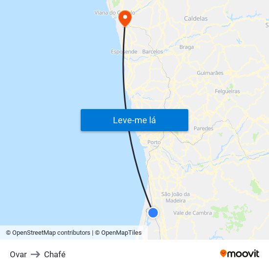 Ovar to Chafé map
