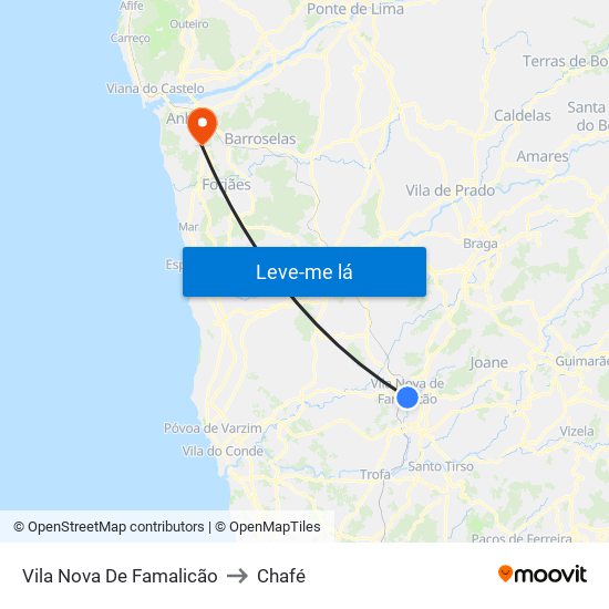 Vila Nova De Famalicão to Chafé map