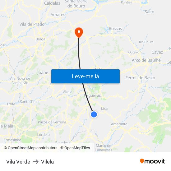 Vila Verde to Vilela map