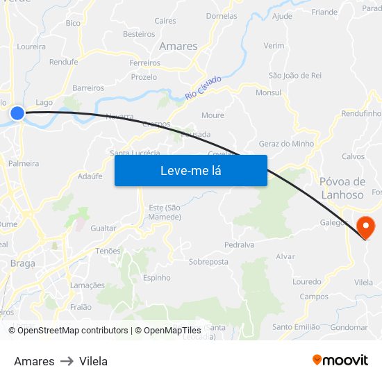 Amares to Vilela map
