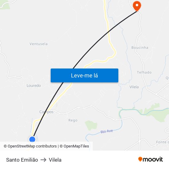 Santo Emilião to Vilela map