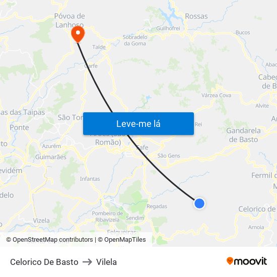 Celorico De Basto to Vilela map