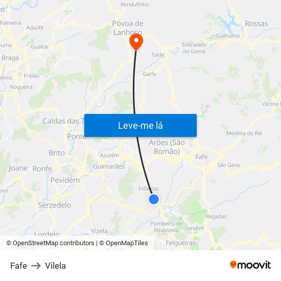 Fafe to Vilela map