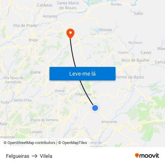 Felgueiras to Vilela map