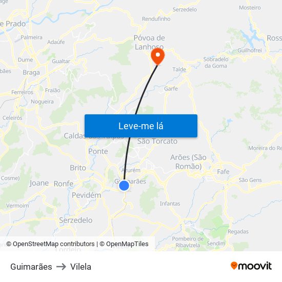 Guimarães to Vilela map