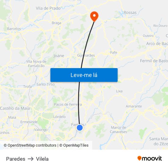 Paredes to Vilela map