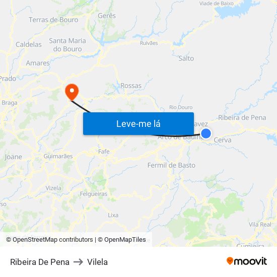 Ribeira De Pena to Vilela map