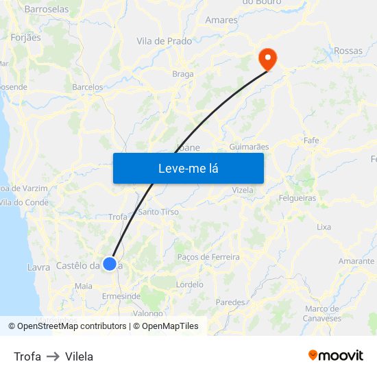 Trofa to Vilela map