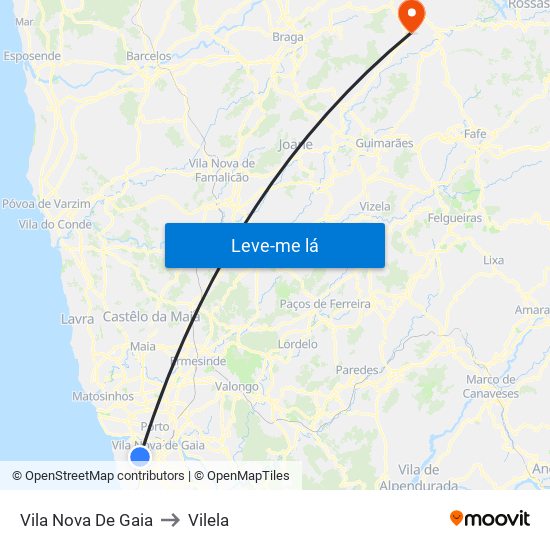 Vila Nova De Gaia to Vilela map