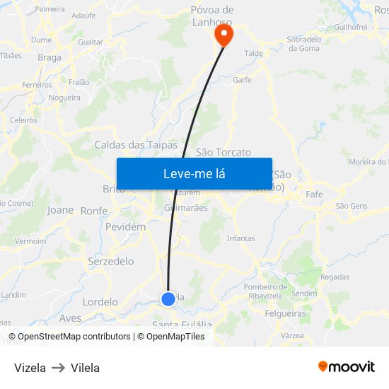 Vizela to Vilela map