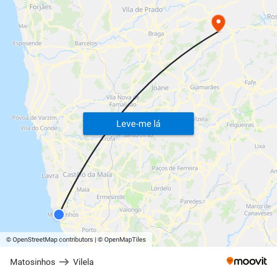 Matosinhos to Vilela map