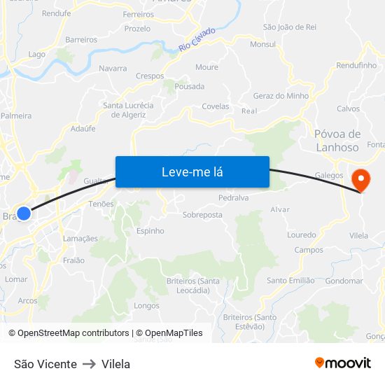 São Vicente to Vilela map
