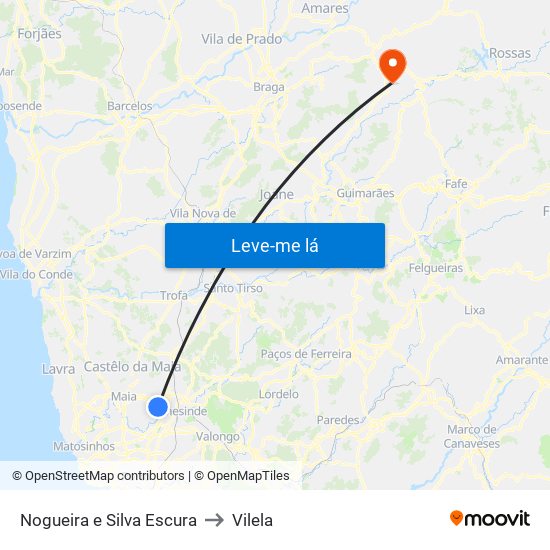 Nogueira e Silva Escura to Vilela map