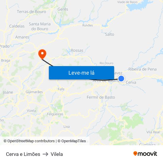 Cerva e Limões to Vilela map