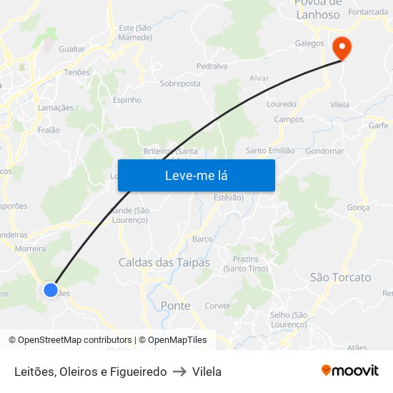 Leitões, Oleiros e Figueiredo to Vilela map