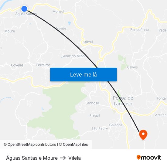 Águas Santas e Moure to Vilela map