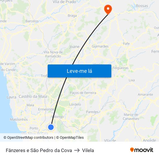 Fânzeres e São Pedro da Cova to Vilela map