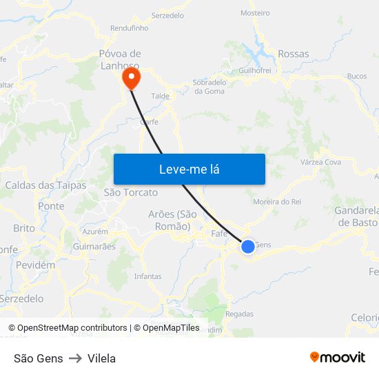 São Gens to Vilela map