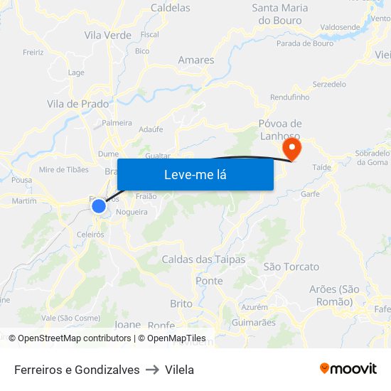 Ferreiros e Gondizalves to Vilela map