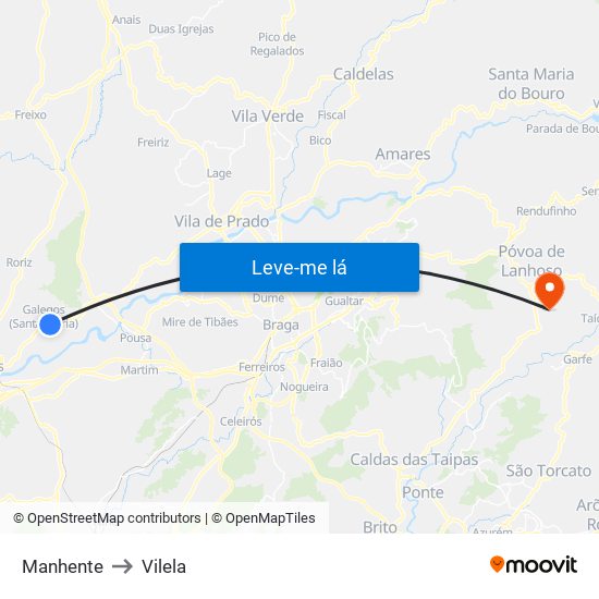Manhente to Vilela map