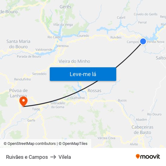 Ruivães e Campos to Vilela map