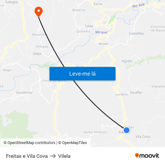 Freitas e Vila Cova to Vilela map