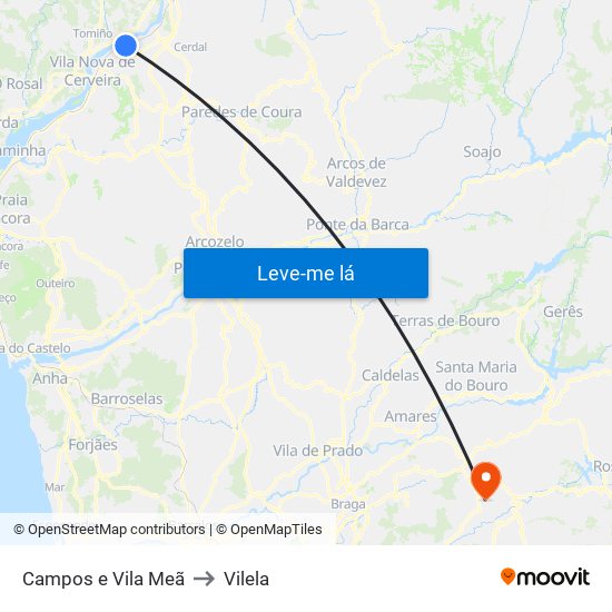 Campos e Vila Meã to Vilela map