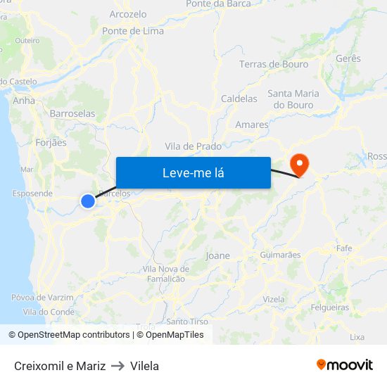 Creixomil e Mariz to Vilela map