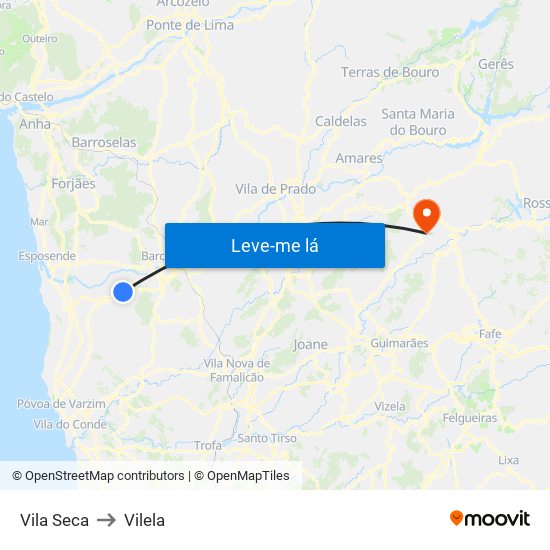 Vila Seca to Vilela map