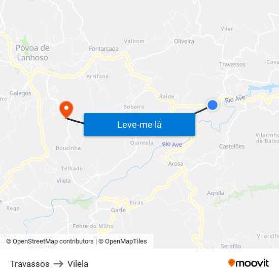 Travassos to Vilela map