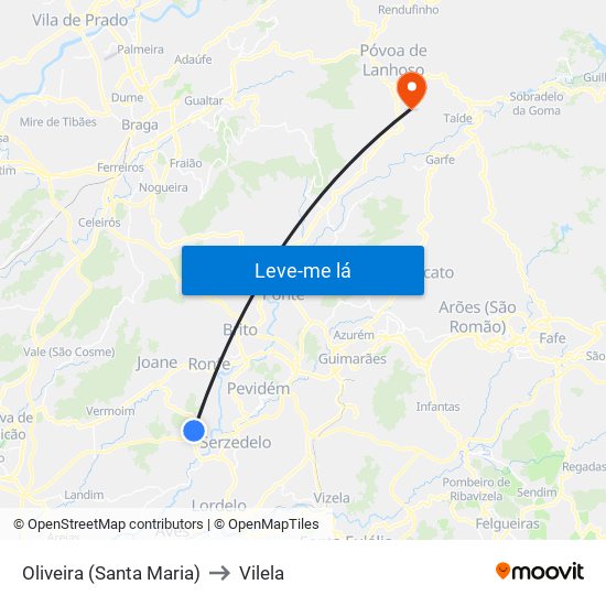 Oliveira (Santa Maria) to Vilela map