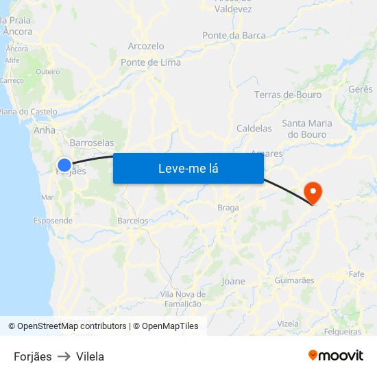 Forjães to Vilela map