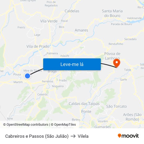 Cabreiros e Passos (São Julião) to Vilela map