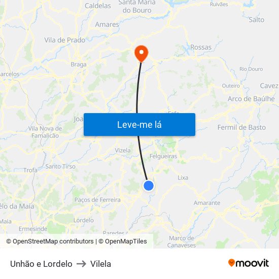 Unhão e Lordelo to Vilela map