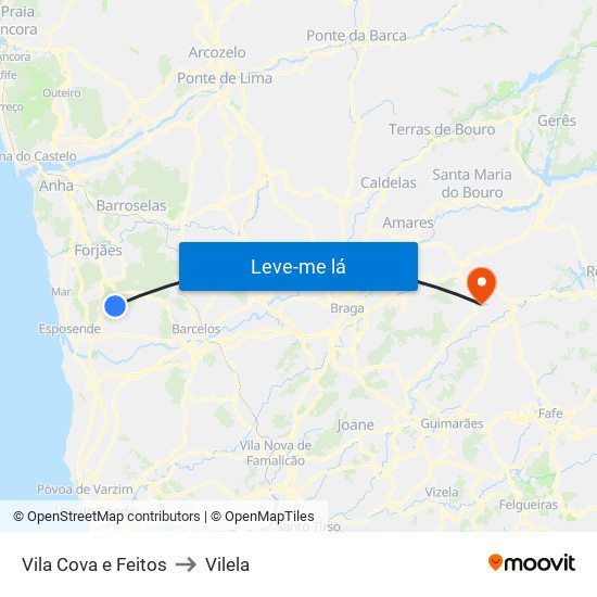 Vila Cova e Feitos to Vilela map