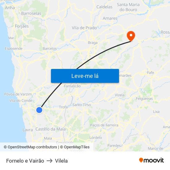 Fornelo e Vairão to Vilela map