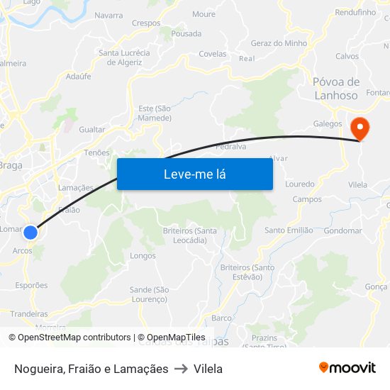 Nogueira, Fraião e Lamaçães to Vilela map