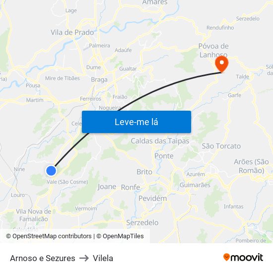 Arnoso e Sezures to Vilela map