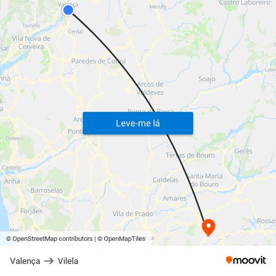 Valença to Vilela map