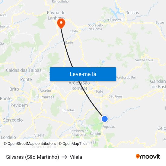 Silvares (São Martinho) to Vilela map
